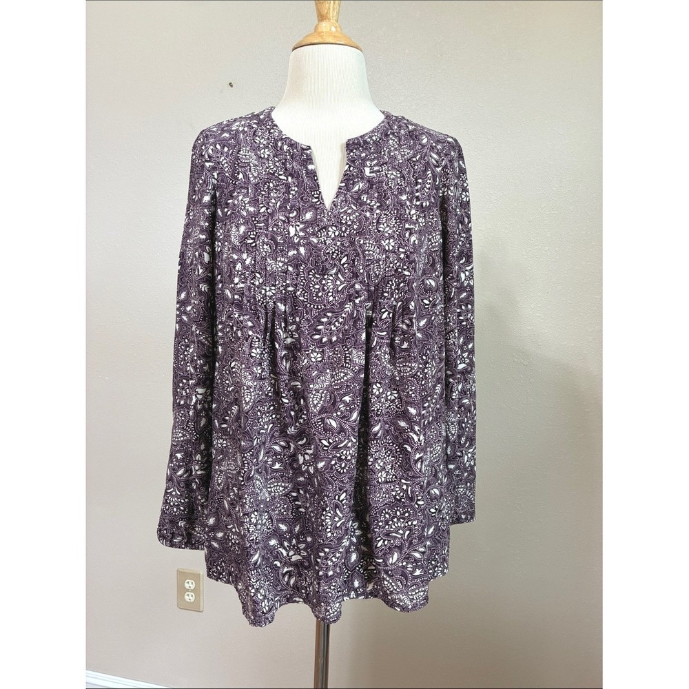 J. Jill Pure Jill Small Viscose Pleated Pintuck Popover Blouse Tunic Top Office